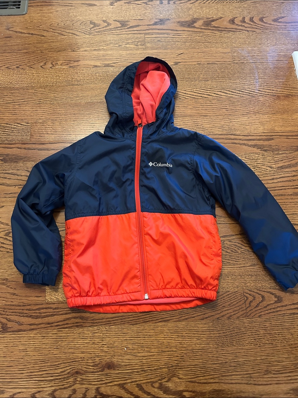 Columbia Navy and Red Colorblock Hooded Windbreaker
